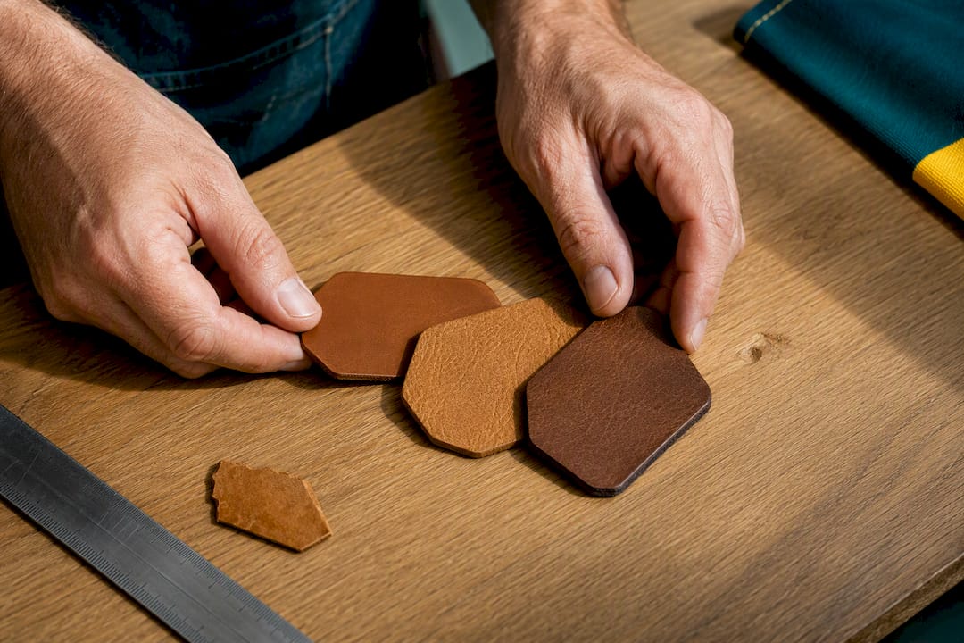 Cropped leather samples showing finish options