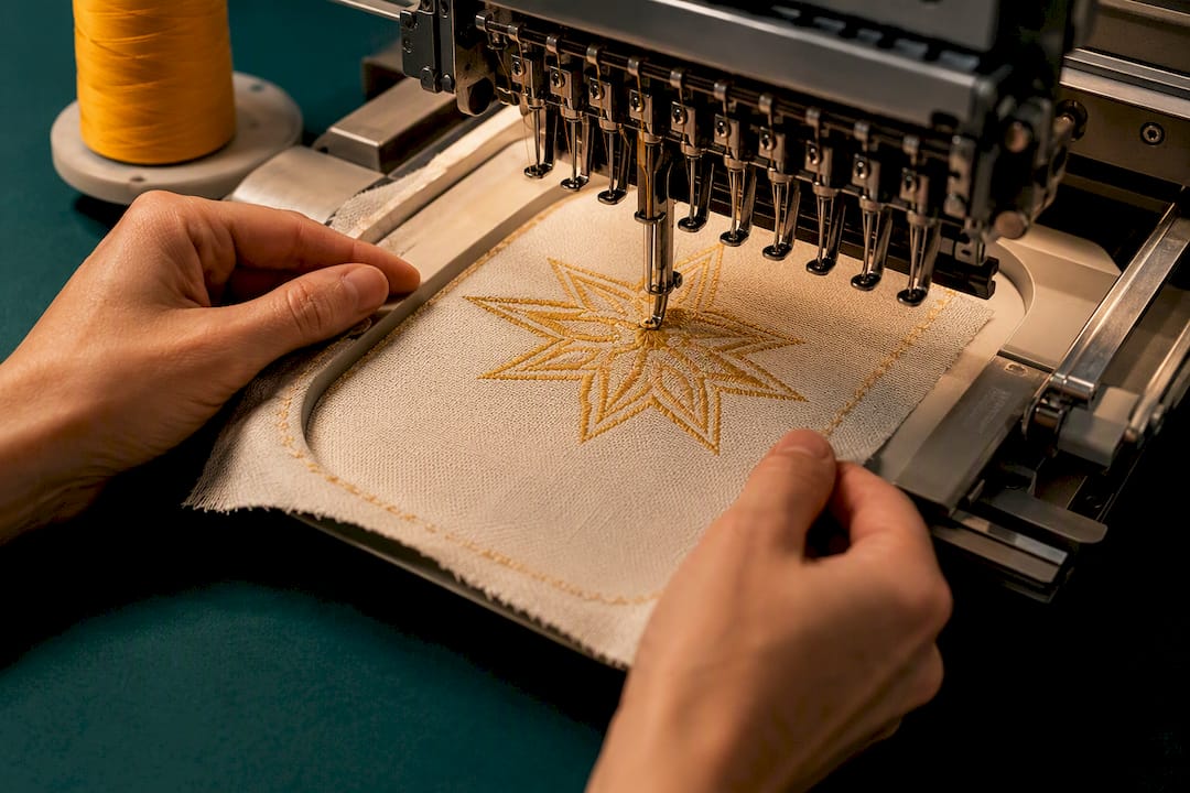 Testing thread on an embroidery swatch