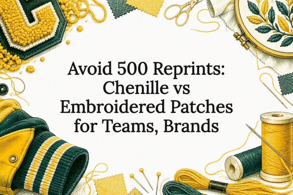 Decorative chenille and embroidery patch title card