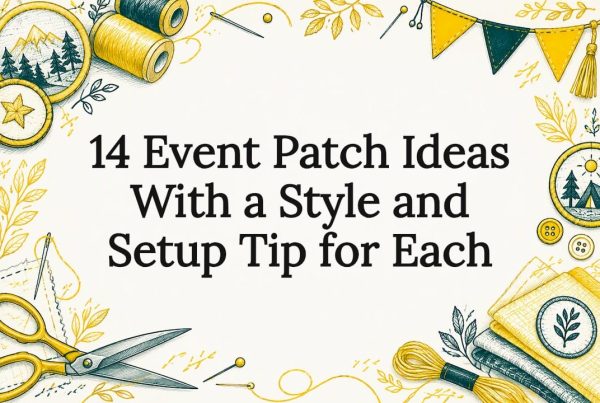 Sketches of patches and sewing tools