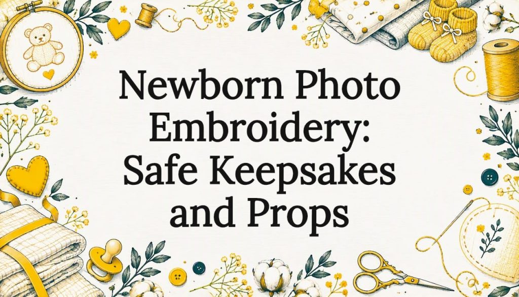 Hand-drawn embroidery motifs frame title space