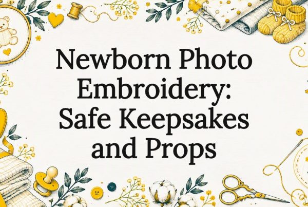Hand-drawn embroidery motifs frame title space