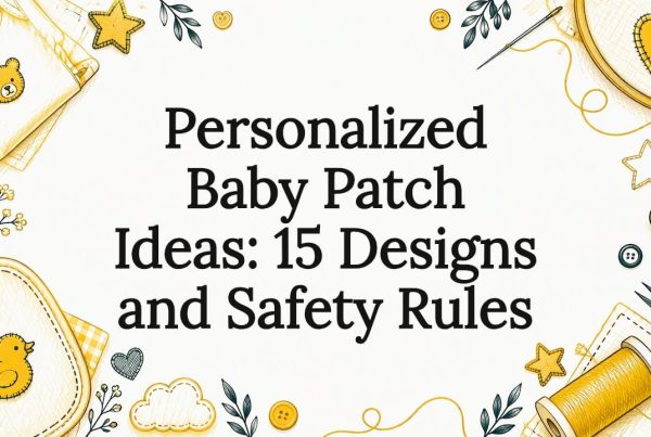 Hand-drawn baby patches frame the title